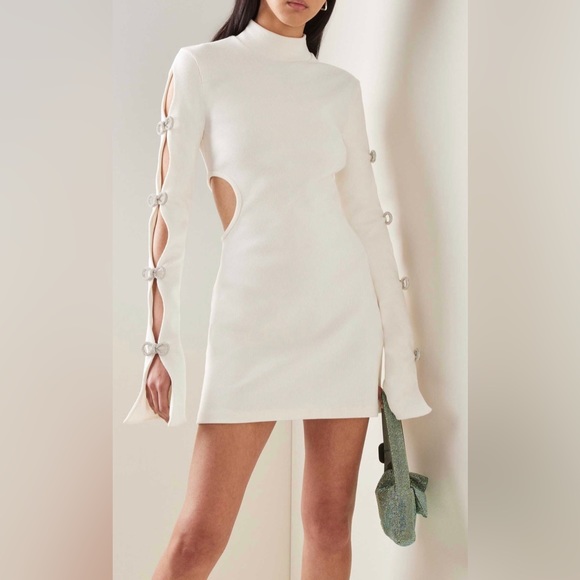 MACH & MACH Dresses & Skirts - MACH & MACH Crystal-Embellished Ribbed Cotton Mini Dress